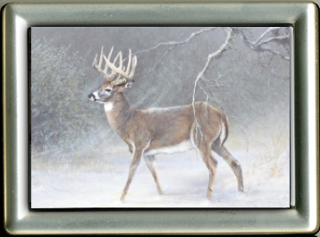"Still Standing" Whitetail Deer in Snow framed mini giclee