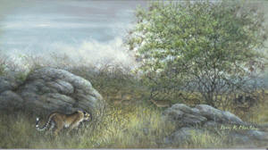 "Spotted" cheetah and impala in Kenya African by American wildlife artist Larry K. Martin