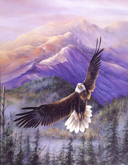 "Purple Mtn Majesties" Bald Eagle - America the Beautiful Series by American wildlife artist Larry K. Martin